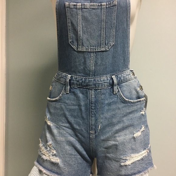 H&M Distressed Blue Denim Overall Jean Shorts - Picture 2 of 12